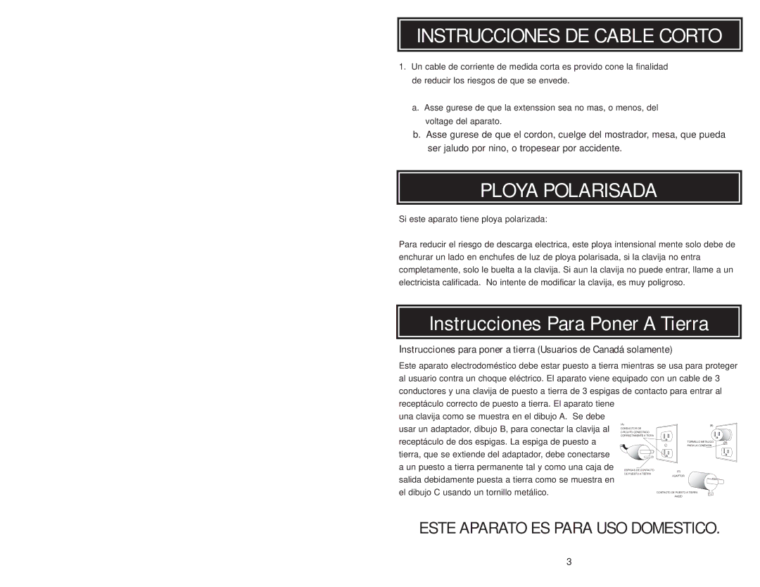 Aroma ARC-010-1SB instruction manual Instrucciones DE Cable Corto, Ploya Polarisada 