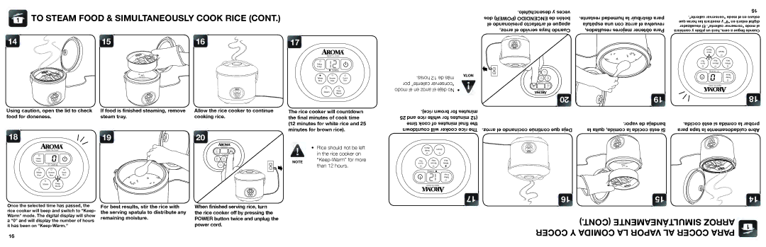 Aroma ARC-1000ASB instruction manual To Steam Food & Simultaneously Cook Rice 