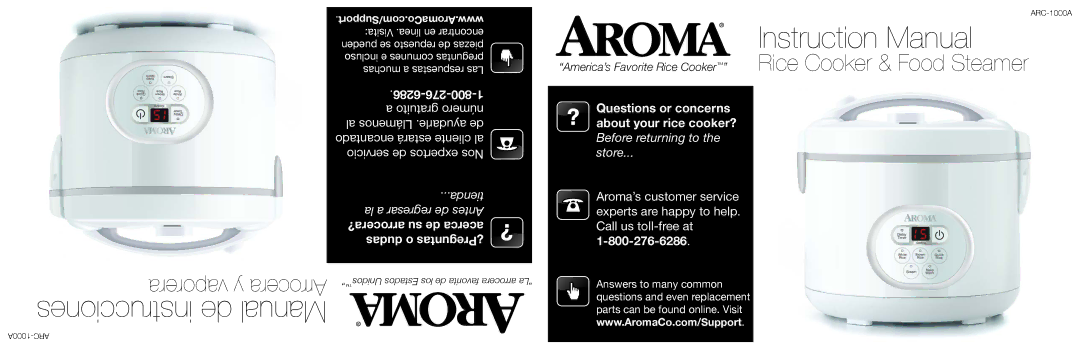 Aroma ARC-1000ASB instruction manual Instrucciones de Manual 