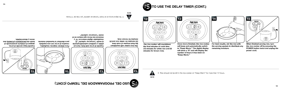 Aroma ARC-1000A To USE the Delay Timer, Tiempo DEL Programador DEL USO, Desenchúfelo y veces, Time cook of minutes nal 