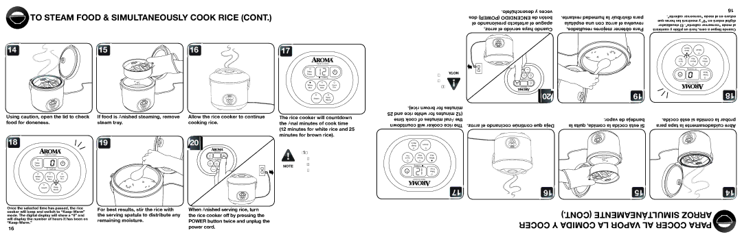 Aroma ARC-1000A instruction manual To Steam Food & Simultaneously Cook Rice 