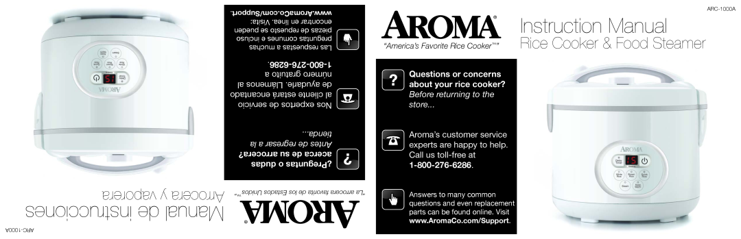 Aroma ARC-1000A instruction manual 6286-276-800-1, arrocera? su de acerca, dudas o ¿Preguntas, Questions or concerns 