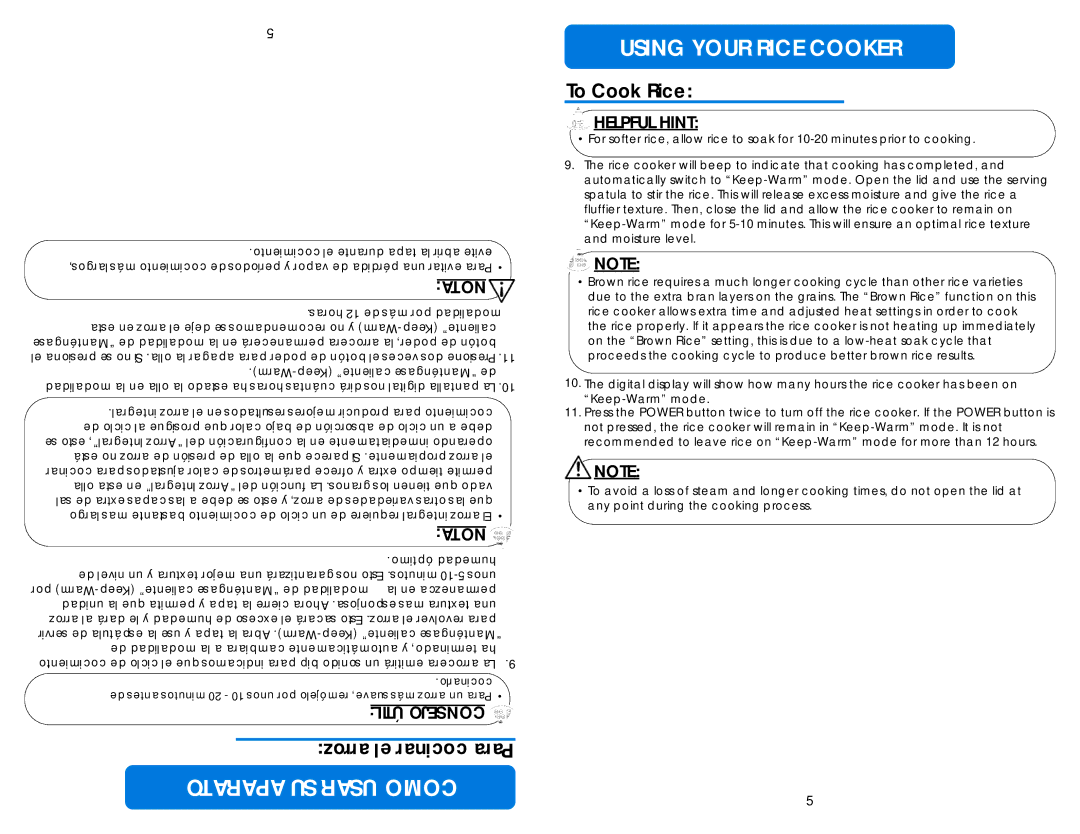 Aroma ARC-1010SB instruction manual Aparato SU Usar Como Using Your Rice Cooker 