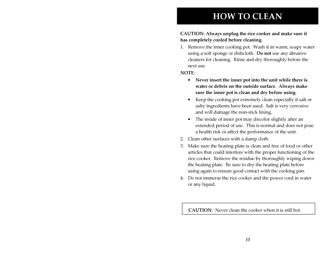 Aroma ARC-1024E instruction manual HOW to Clean 