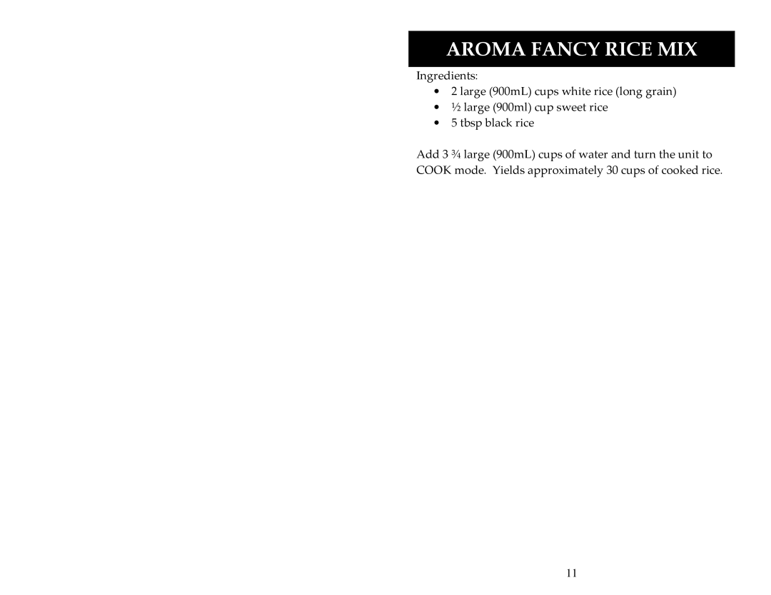 Aroma ARC-1024E instruction manual Aroma Fancy Rice MIX 