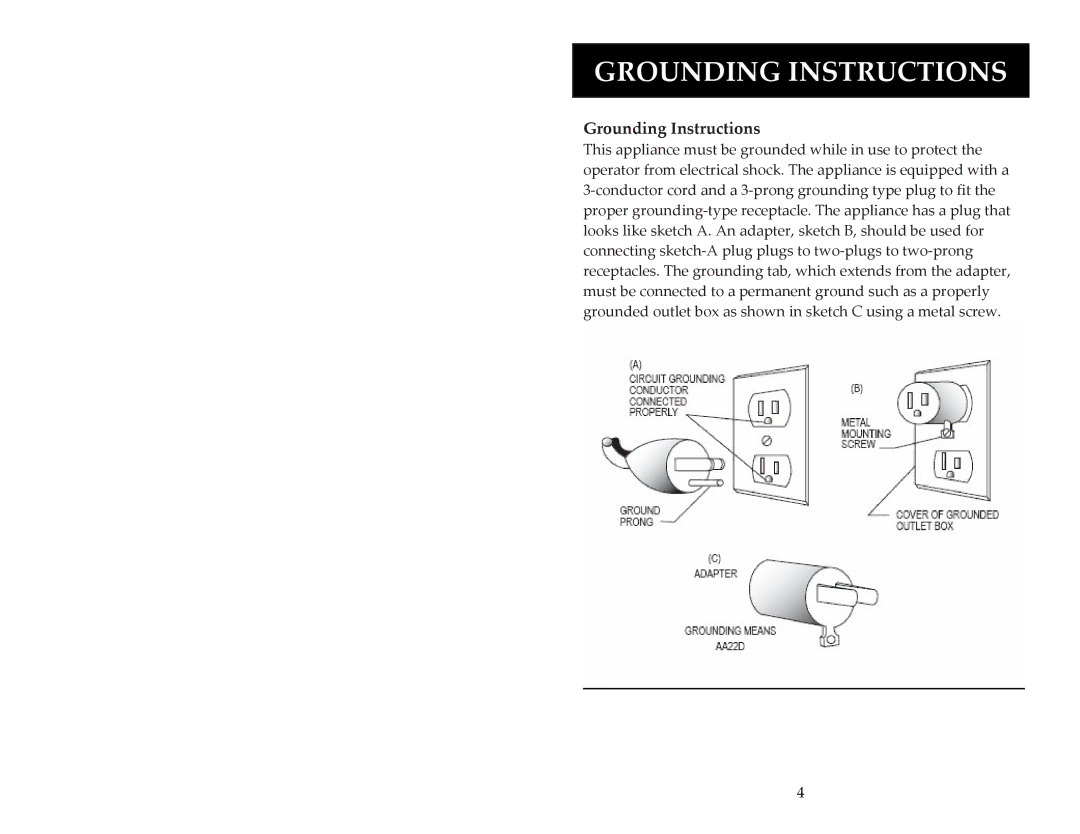 Aroma ARC-1024E instruction manual Grounding Instructions 