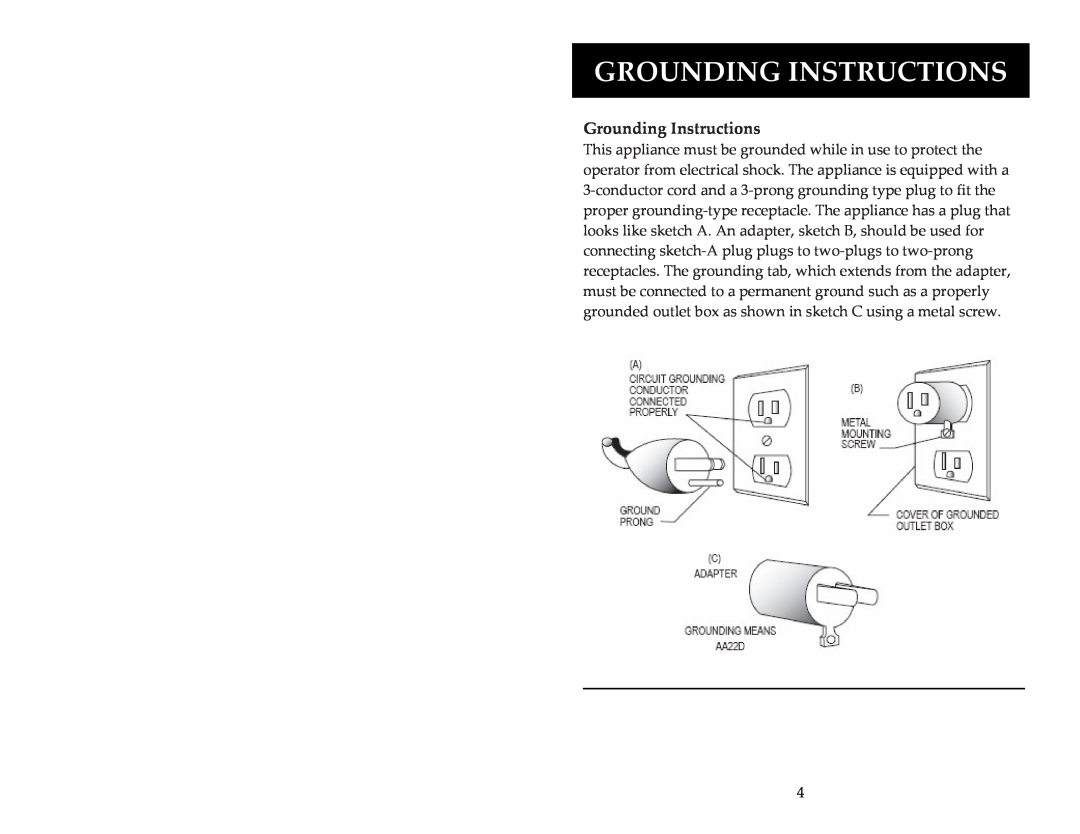 Aroma ARC-1024E instruction manual Grounding Instructions 