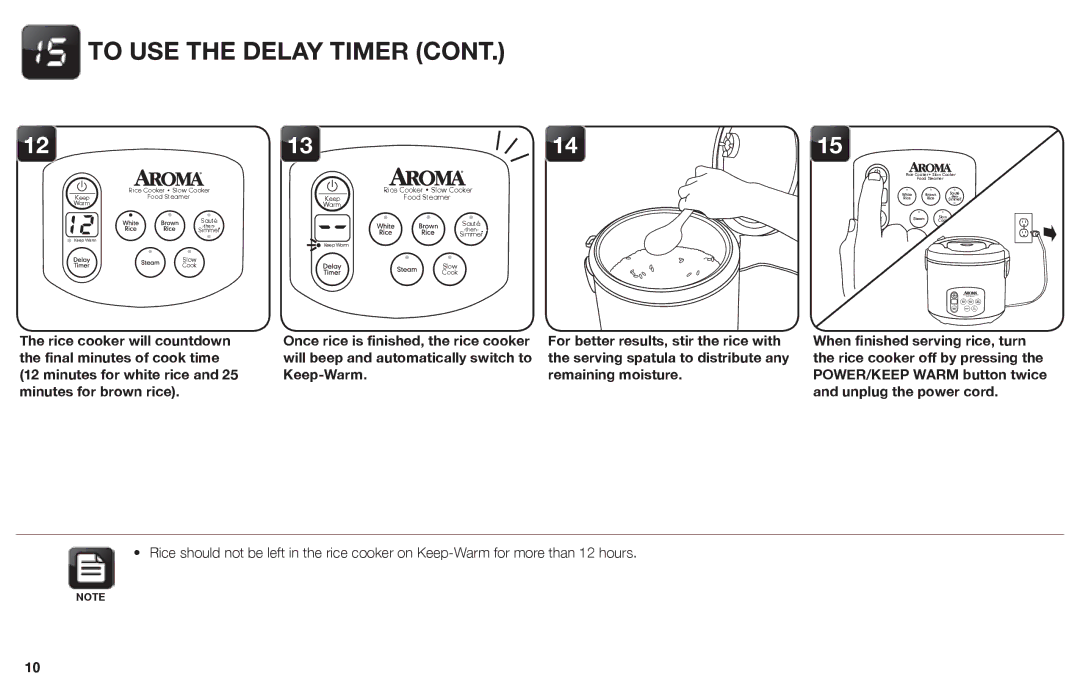 Aroma ARC-1030SB instruction manual To USE the Delay Timer 