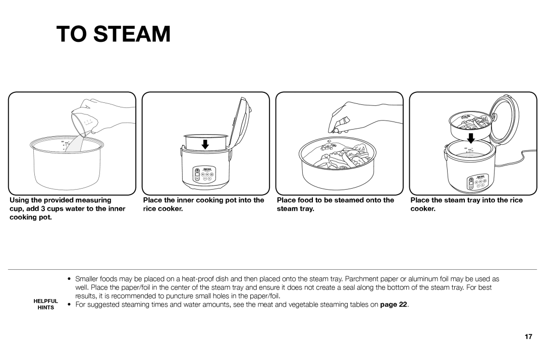 Aroma ARC-1030SB instruction manual To Steam 