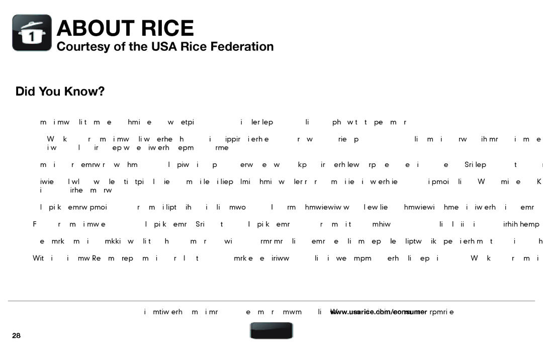 Aroma ARC-1030SB instruction manual Courtesy of the USA Rice Federation Did You Know? 