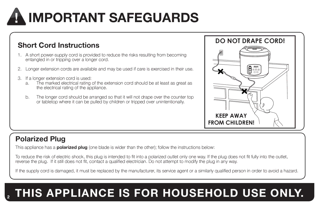 Aroma ARC-1030SB instruction manual This Appliance is for Household USE only 