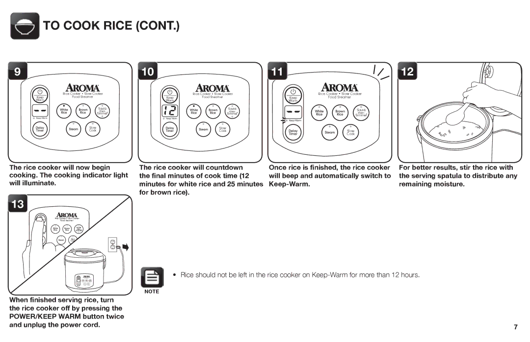 Aroma ARC-1030SB instruction manual Rice cooker will countdown, Final minutes of cook time 