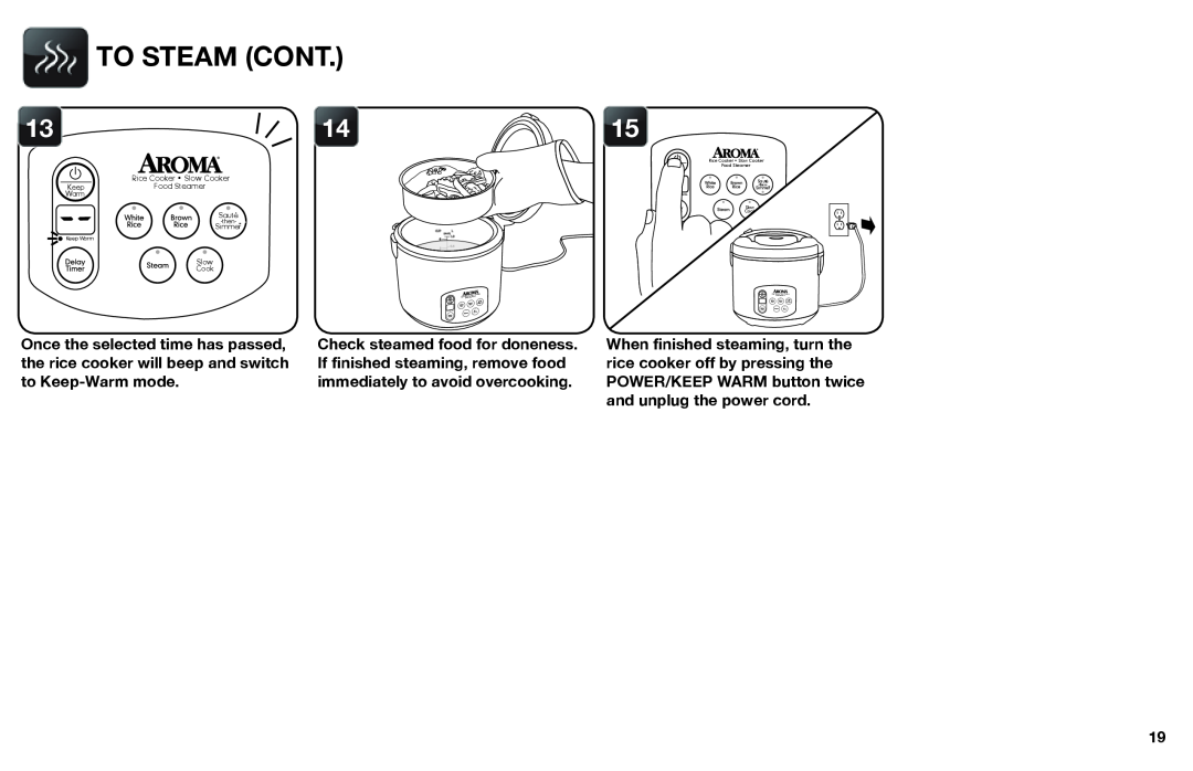 Aroma ARC-1030SB instruction manual To Steam Cont 