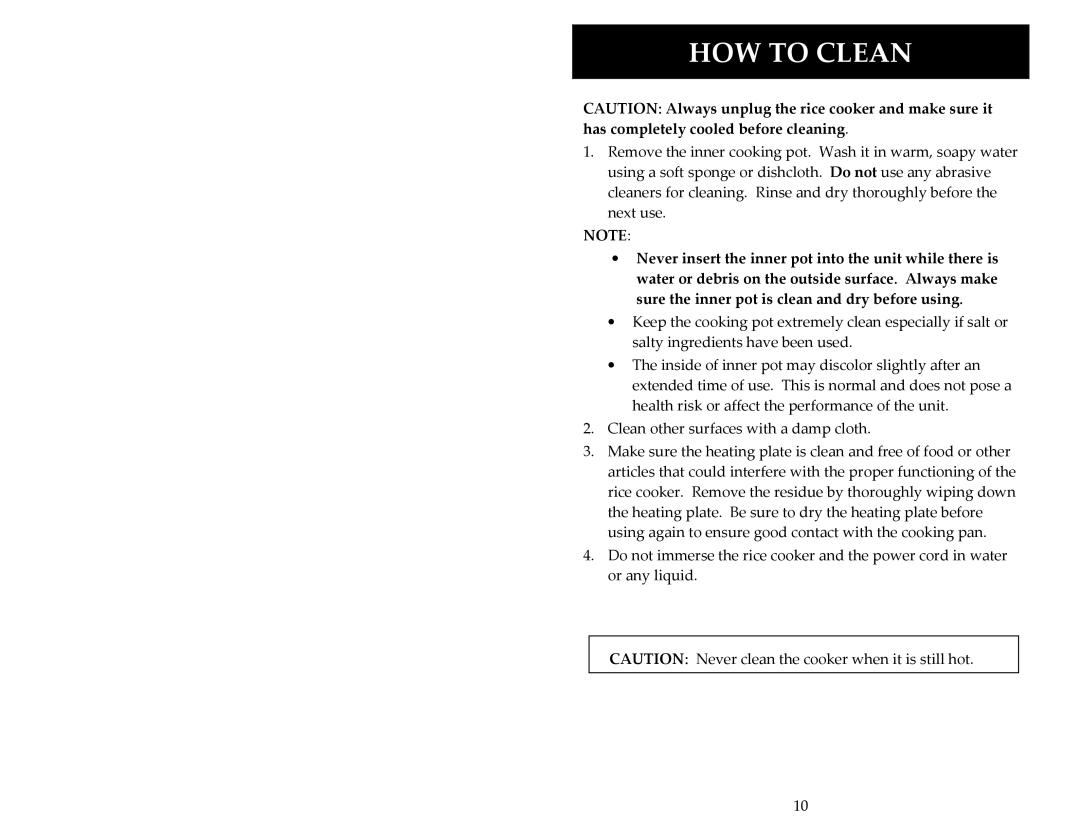 Aroma ARC-1033E instruction manual HOW to Clean 