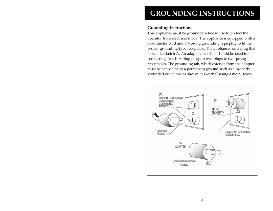 Aroma ARC-1033E instruction manual Grounding Instructions 