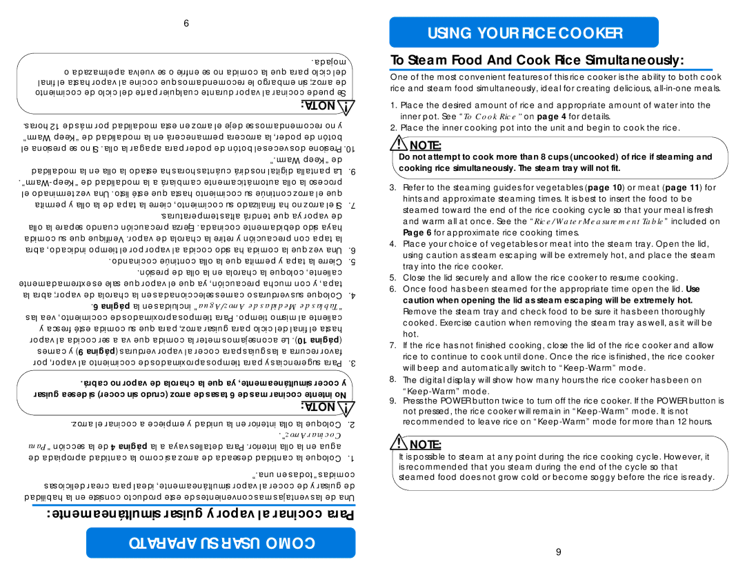 Aroma ARC-150SB Aparato SU Usar Como Using Your Rice Cooker, Simultáneamente guisar y vapor al cocinar Para, Página 