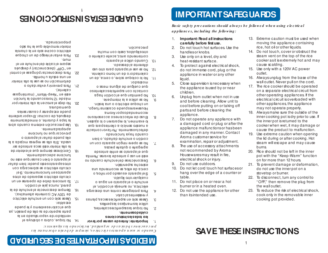 Aroma ARC-150SB instruction manual Important Read all instructions, Carefully before first use 