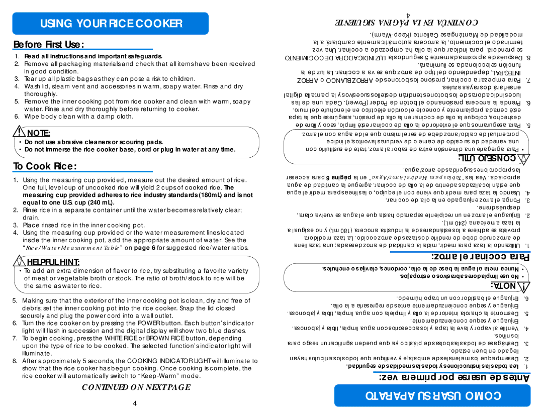 Aroma ARC-150SB instruction manual Using Your Rice Cooker, Aparato SU Usar Como, Before First Use, To Cook Rice 