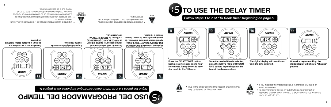 Aroma ARC-150SB manual To USE the Delay Timer, Rice Brown 