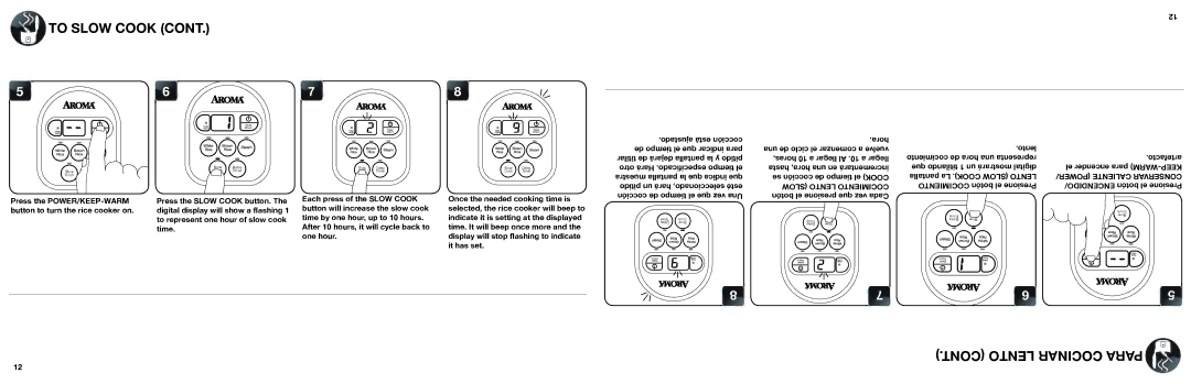 Aroma ARC-150SB manual To Slow Cook, Lento Cocinar Para, POWER/ Caliente Conservar, Slow Lento Cocimiento 