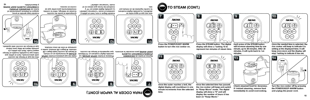 Aroma ARC-150SB manual To Steam, Once the water reaches a boil, Digital display will countdown in one 