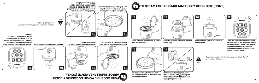 Aroma ARC-150SB manual To Steam Food & Simultaneously Cook Rice 