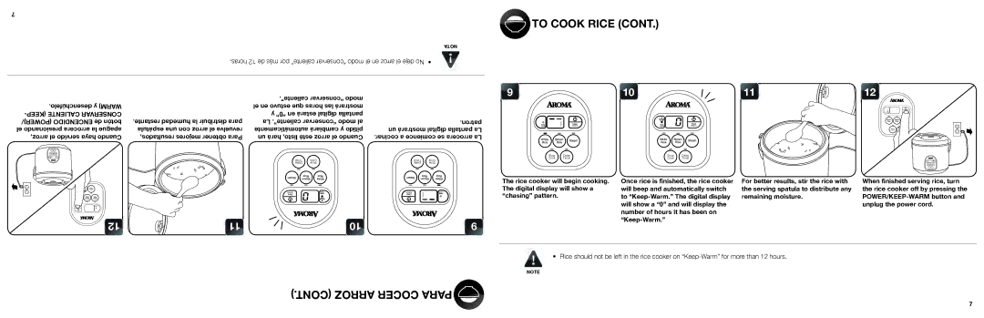 Aroma ARC-150SB manual “conservar modo el en arroz el deje No •, Keep Caliente Conservar 