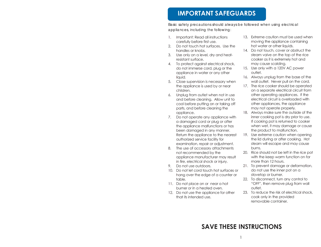 Aroma ARC-1616 instruction manual Important Safeguards 