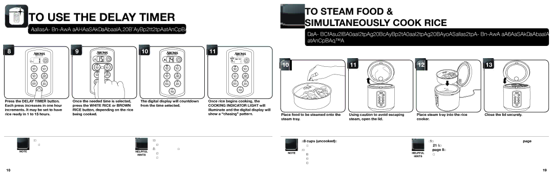 Aroma ARC-2000SB instruction manual To USE the Delay Timer, Steam tray Steam, open the lid Cooker 