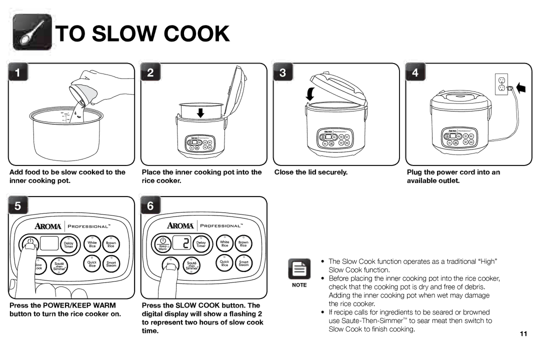 Aroma ARC-3000SB instruction manual To Slow Cook, Time 