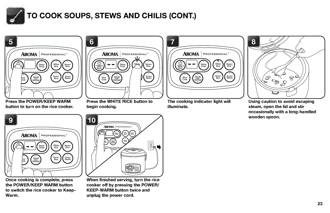 Aroma ARC-3000SB instruction manual To Cook SOUPS, Stews and Chilis, 910 