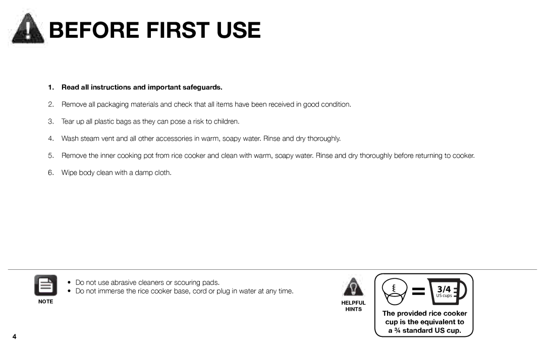 Aroma ARC-3000SB instruction manual Before First USE, Read all instructions and important safeguards 