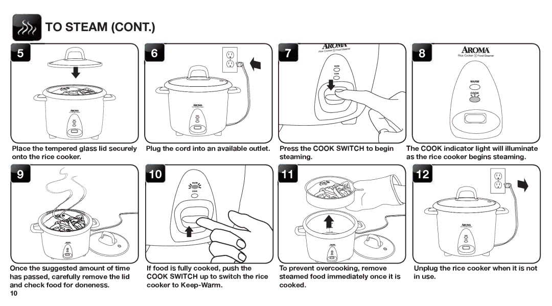 Aroma ARC-360-NGP manual To Steam, 1112 