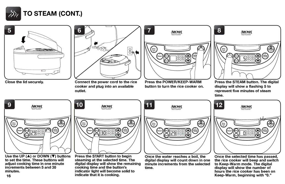 Aroma ARC-526 instruction manual To Steam, 1112 