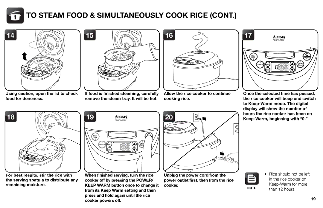 Aroma ARC-526 instruction manual To Steam Food & Simultaneously Cook Rice 