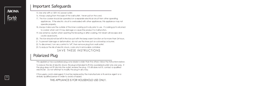 Aroma ARC-560 instruction manual Polarized PlugSAVE These Instructions 