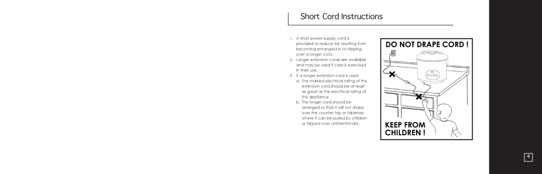 Aroma ARC-560 instruction manual Short Cord Instructions 