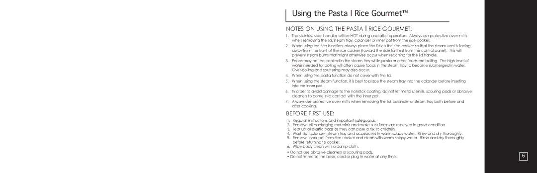 Aroma ARC-560 instruction manual Using the Pasta Rice Gourmet, Before First USE 