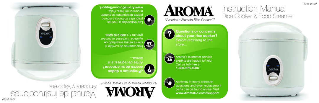 Aroma ARC-614BP instruction manual Rice Cooker & Food Steamer 