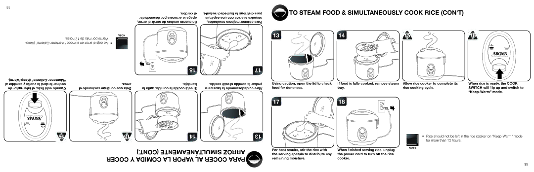 Aroma ARC-614BP To Steam Food & Simultaneously Cook Rice, Arroz, el servir de acabas cuanto En, Horas 12 de más por Warm 