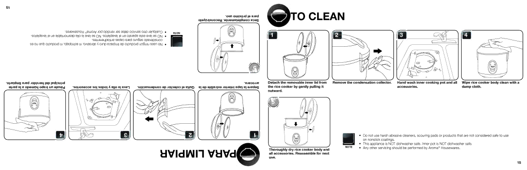 Aroma ARC-614BP instruction manual Limpiarlo para hervidor del principal, On nonstick coatings 