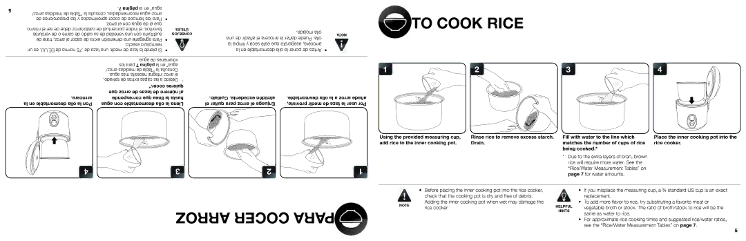 Aroma ARC-614BP instruction manual Arroz Cocer Para, Mojada olla, Rice cooker 