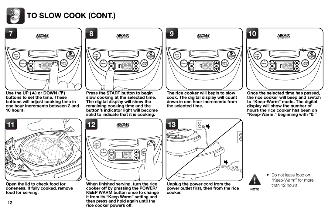 Aroma ARC-616sb instruction manual To Slow Cook 