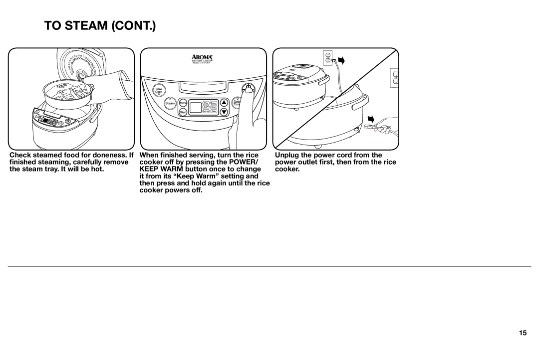 Aroma ARC-616sb instruction manual Slow Cook Steam 