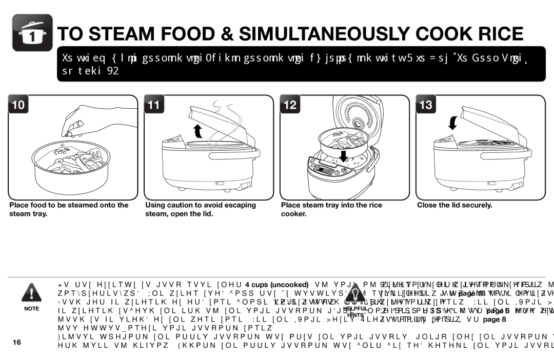 Aroma ARC-616sb instruction manual To Steam Food & Simultaneously Cook Rice, Place steam tray into the rice 