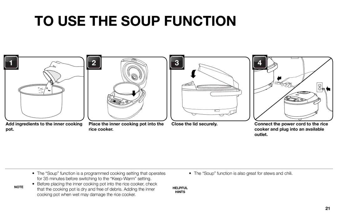 Aroma ARC-616sb instruction manual To USE the Soup Function, Pot Rice cooker 