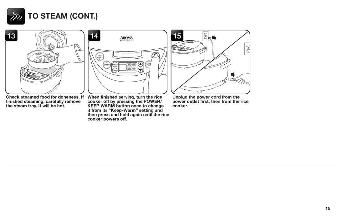 Aroma ARC-620SB manual Slow Cook Steam 