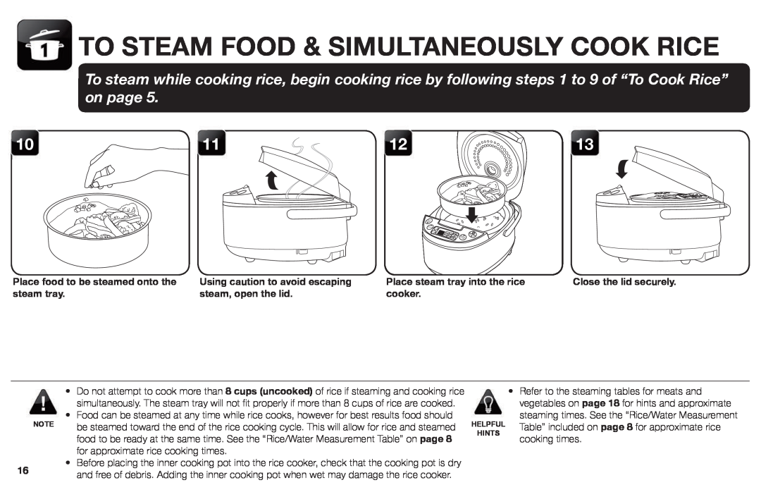 Aroma ARC-620SB Place food to be steamed onto the steam tray, Using caution to avoid escaping steam, open the lid, cooker 