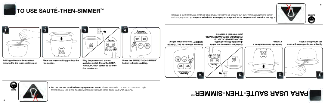 Aroma ARC-687D-1NG manual ™SIMMER-THEN-SAUTÉ Usar Para, To USE SAUTÉ-THEN-SIMMER™ 