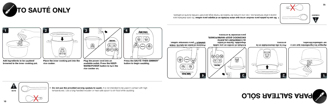 Aroma ARC-687D-1NG manual To Sauté only, Sólo Saltear Para 